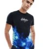 Hollister Chest & Back Logo Acid Wash Ombre Longline T-shirt In Blue For Men Black/multi