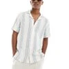 Hollister Dobby Short Sleeve Striped Shirt In Off White For Men Cools