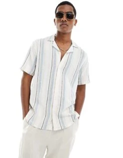 Hollister Dobby Short Sleeve Striped Shirt In Off White For Men Cools