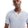 Hollister Open Stitch Tonal Pattern Knit Polo In Light Blue For Men