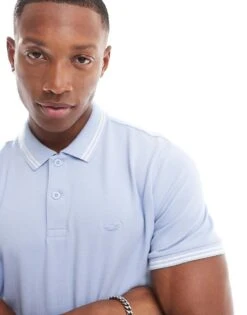 Hollister Icon Logo Tipped Pique Polo In Light Blue For Men