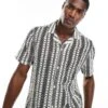 Hollister Short Sleeve Revere Collar Stripe Crochet Shirt In Black/white For Men