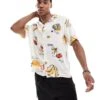 Hollister Thrifted Short Sleeve Revere Collar Tropical Produce Print Rayon Shirt In Whisper White Fruit For Men