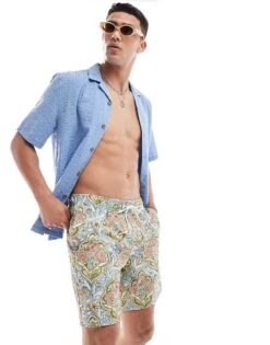Hollister 7inch Mosaic Print Swim Shorts In Multi For Men