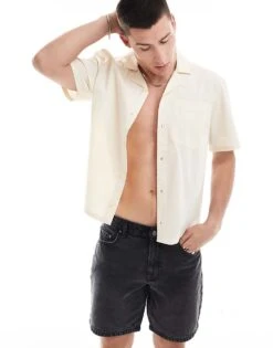 Hollister Short Sleeve Boxy Cropped Shirt In Sand For Men