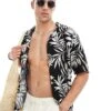 Hollister Thrifted Short Sleeve Revere Collar Tropical Floral Print Rayon Shirt In Black For Men