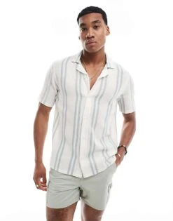 Hollister Short Sleeve Shirt In White With Green Lace Detailing For Men