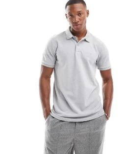 Hollister Icon Logo Pique Polo In Grey Marl For Men