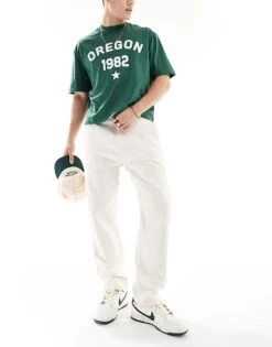 Hollister Loose Fit Double Knee Carpenter Jeans In Ecru For Men