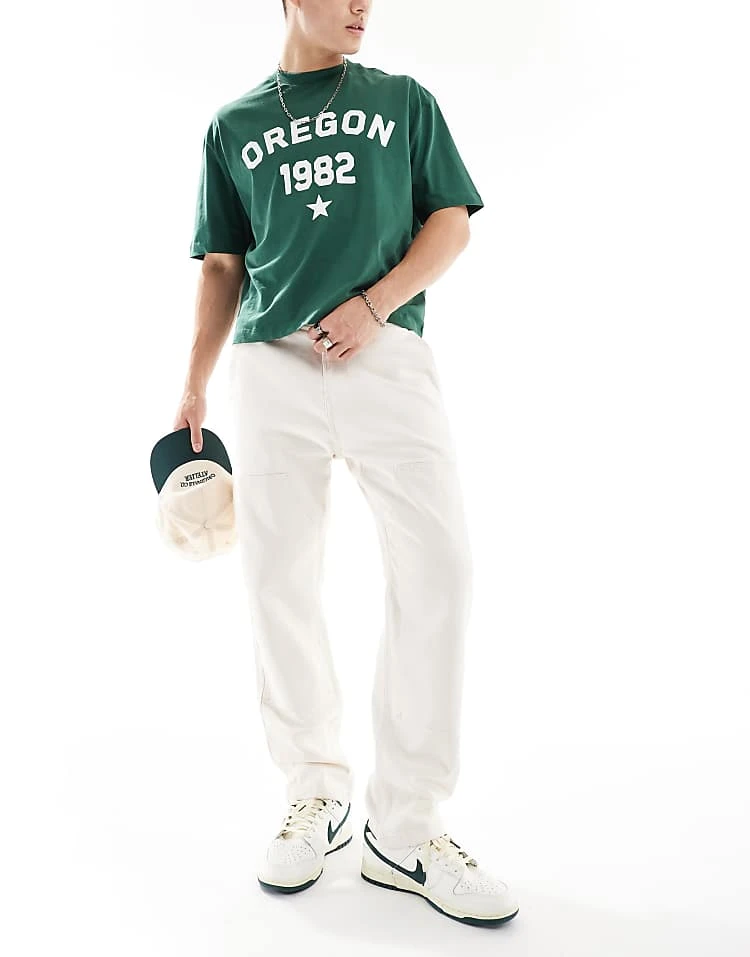 Hollister Loose Fit Double Knee Carpenter Jeans In Ecru For Men