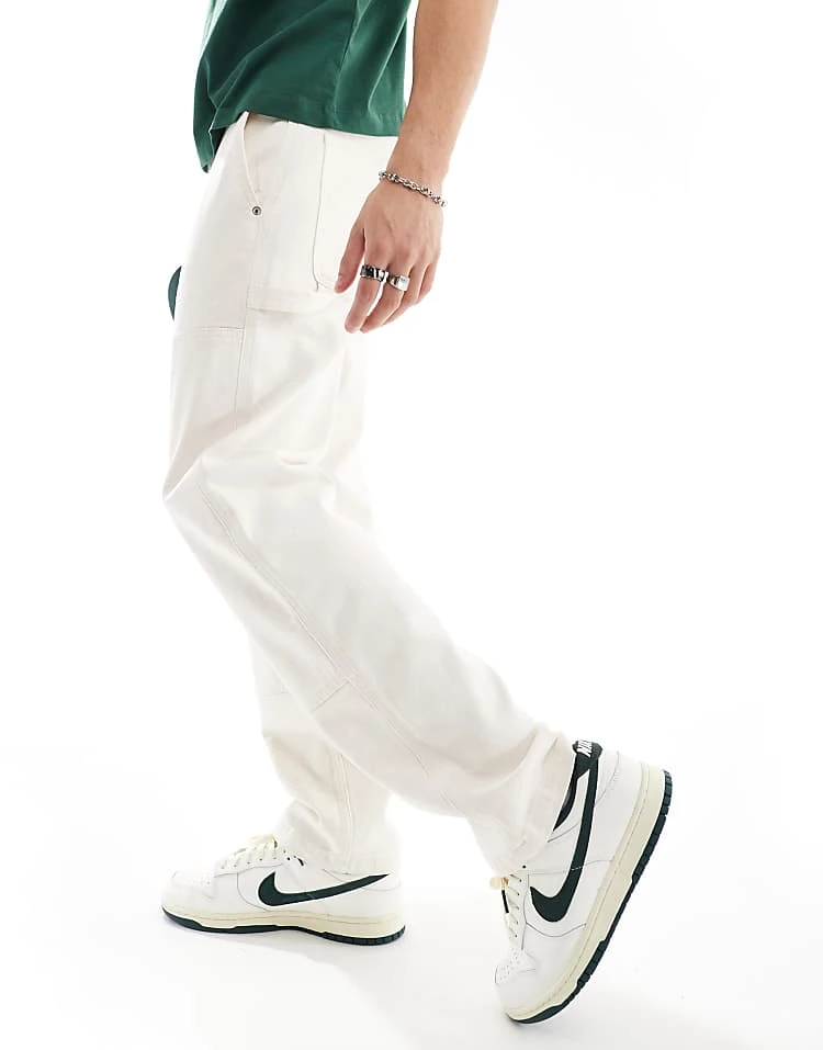 Hollister Loose Fit Double Knee Carpenter Jeans In Ecru For Men - Image 4