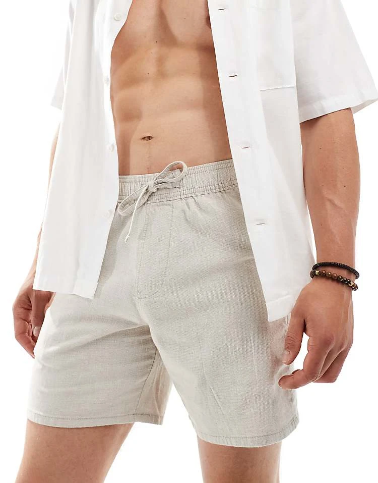 Hollister 7inch Texture Linen Shorts In Beige For Men