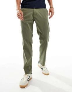 Hollister Slim Straight Tech Cotton Nylon Chinos In Dark Green For Men