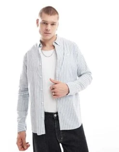 Hollister Core Stripe Oxford Shirt In Mid Blue/white For Men