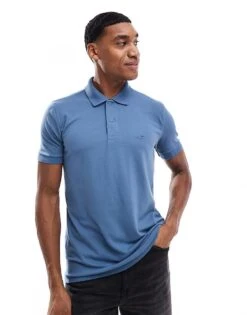 Hollister Icon Logo Pique Polo In Mid Blue For Men