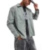 Hollister Overdye Washed Denim Overshirt In Mid Green For Men
