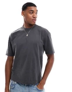 Hollister Heavyweight Boxy Crop Fit T-shirt In Black For Men