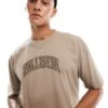 Hollister Varsity Tech Logo Heavyweight Boxy Fit T-shirt In Tan For Men