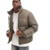 Hollister Heavyweight Mock Neck Puffer Jacket In Brown For Men