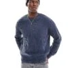 Hollister Boxy Fit Washed Chunky Rib Knit Jumper In Navy For Men