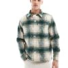 Hollister Check Cozy Brushed Flannel Shacket In Cream/green For Men Green Ombre