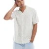 Hollister Short Sleeve Revere Collar Textured Rayon Medallion Print Shirt In Sage Green For Men