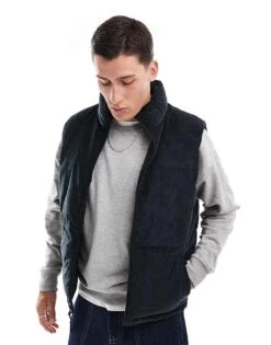 Hollister Reversible Nylon/cord Relaxed Fit Puffer Vest In Black For Men