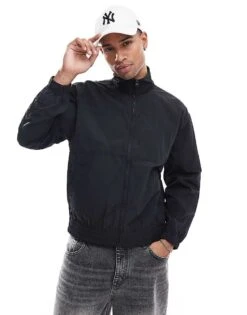 Hollister Boxy Fit Retro Nylon Jacket In Black For Men