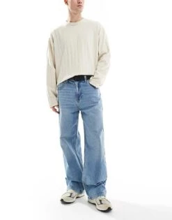Hollister 5 Pocket Baggy Skater Jean In Medium Wash For Men