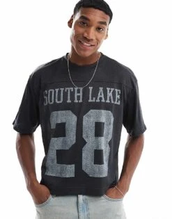 Hollister Crew Neck Boxy Sport Top In Black Check For Men