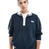 Hollister Motif Detail Half Zip Sweat Top In Navy For Men