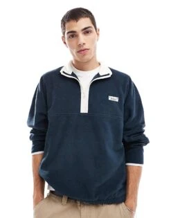 Hollister Motif Detail Half Zip Sweat Top In Navy For Men