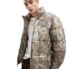 Hollister Boxy High Neck Padded Coat In Beige Camo Print For Men