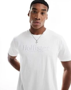 Hollister Logo Detail Relaxed T-shirt In White For Men