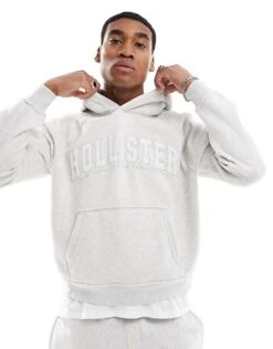 Hollister Boxy Logo Motif Hoodie Co-ord In Grey For Men
