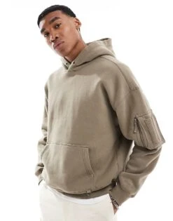 Hollister Utility Boxy Hoodie In Grey For Men