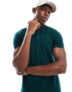 Hollister Icon Short Sleeve Polo Top In Pine Green For Men