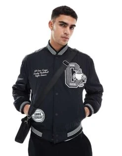 Hollister Varsity Bomber Jacket In Black For Men