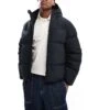 Hollister Fur Lined Hooded Padded Coat In Black For Men