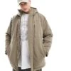 Hollister Fleece Padded Heavyweight Parka Jacket In Beige For Men