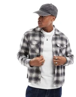 Hollister Boxy Western Shirt In Grey Check For Men