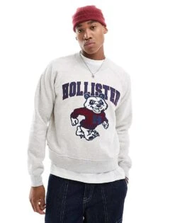 Hollister Boxy Cropped Logo Motif Sweat Top In Grey For Men
