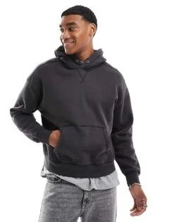 Hollister Contrast Stitch Cropped Hoodie In Black For Men