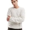 Hollister Cable Knitted Boxy Jumper In Cream For Men