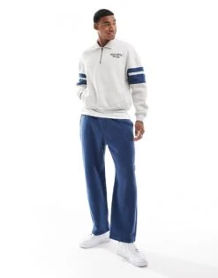 Hollister Motif Quarter Zip Boxy Foldover Collar Sweat Top In Grey For Men