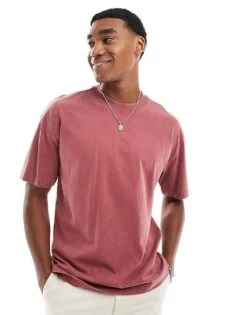 Hollister Boxy Fit T-shirt In Rust Acid Wash For Men Red