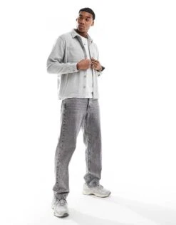 Hollister Brushed Overshirt In Grey For Men