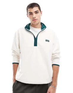 Hollister Motif Detail Half Zip Fleece Top In Cream For Men