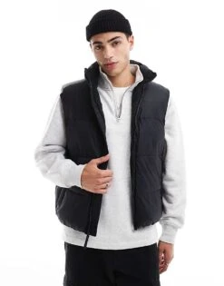 Hollister Padded Gillet Jacket In Black For Men