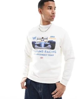 Hollister Racing Motif Detail Sweat Top In Cream For Men